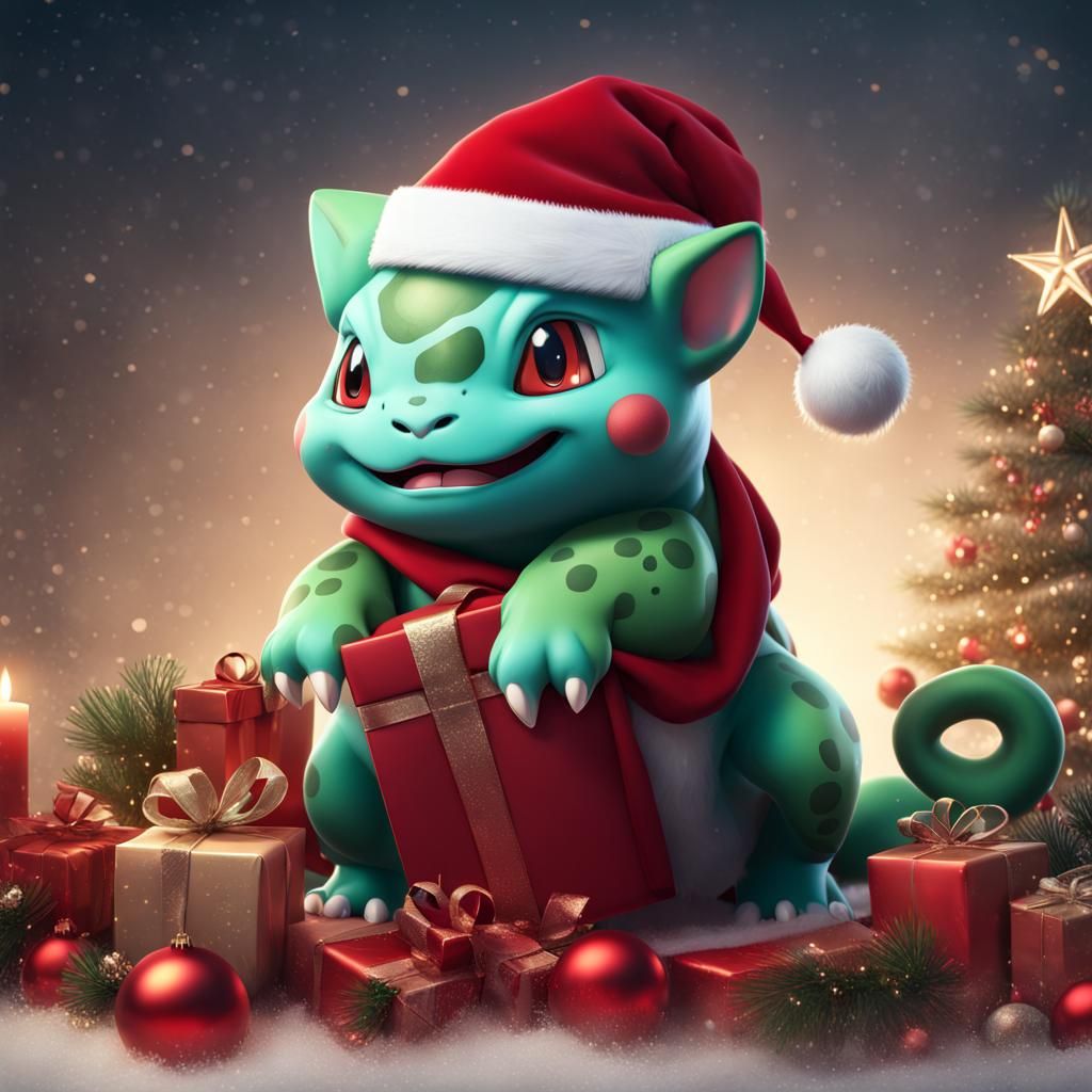 Bulbasaur as Santa Claus: Christmas Concept Art