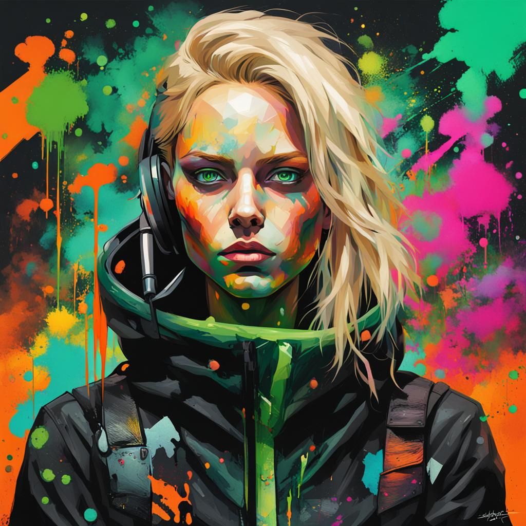 Blonde Superhero in Graffiti Splash Art Style