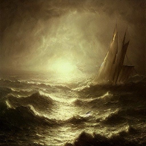 Horror at Sea in Dramatic Engraving Style