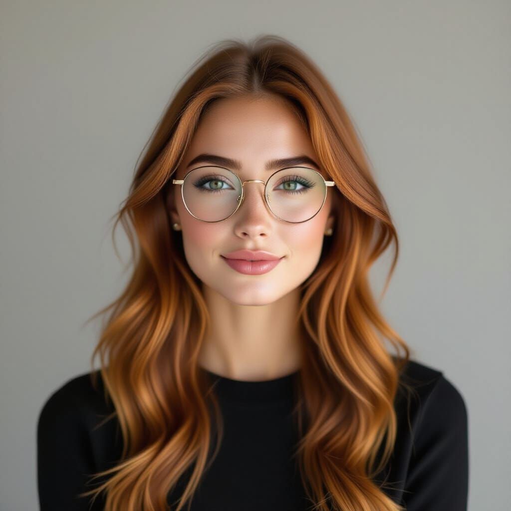 Photo-Realistic Portrait of Woman with Auburn Hair and Glass...