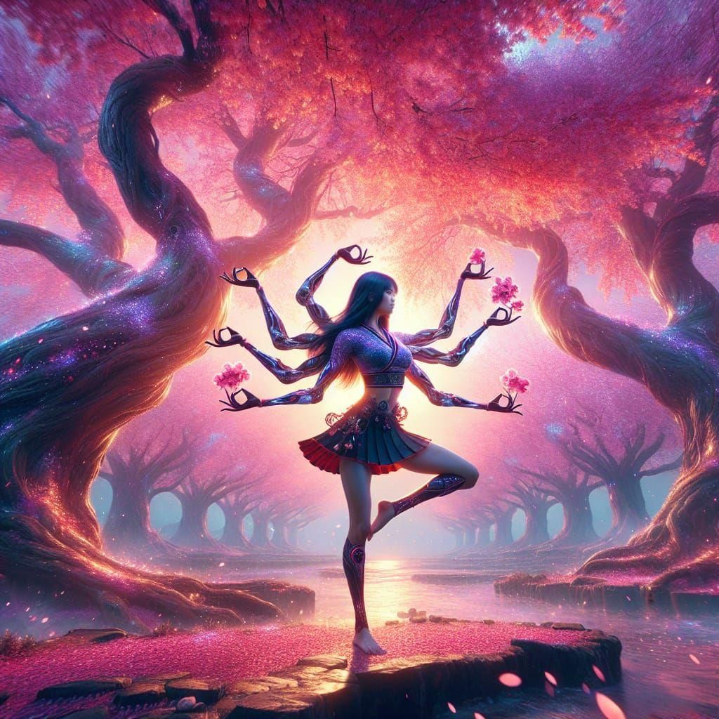 Four-Armed Woman's Tai Chi Under Sakura Trees