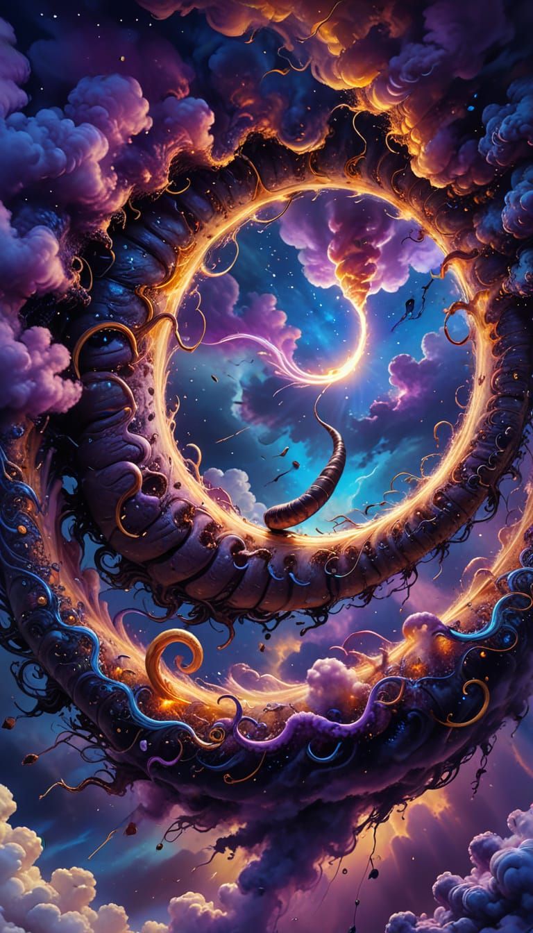 Surreal Wormhole with Mole and Worm in Oil Painting Style