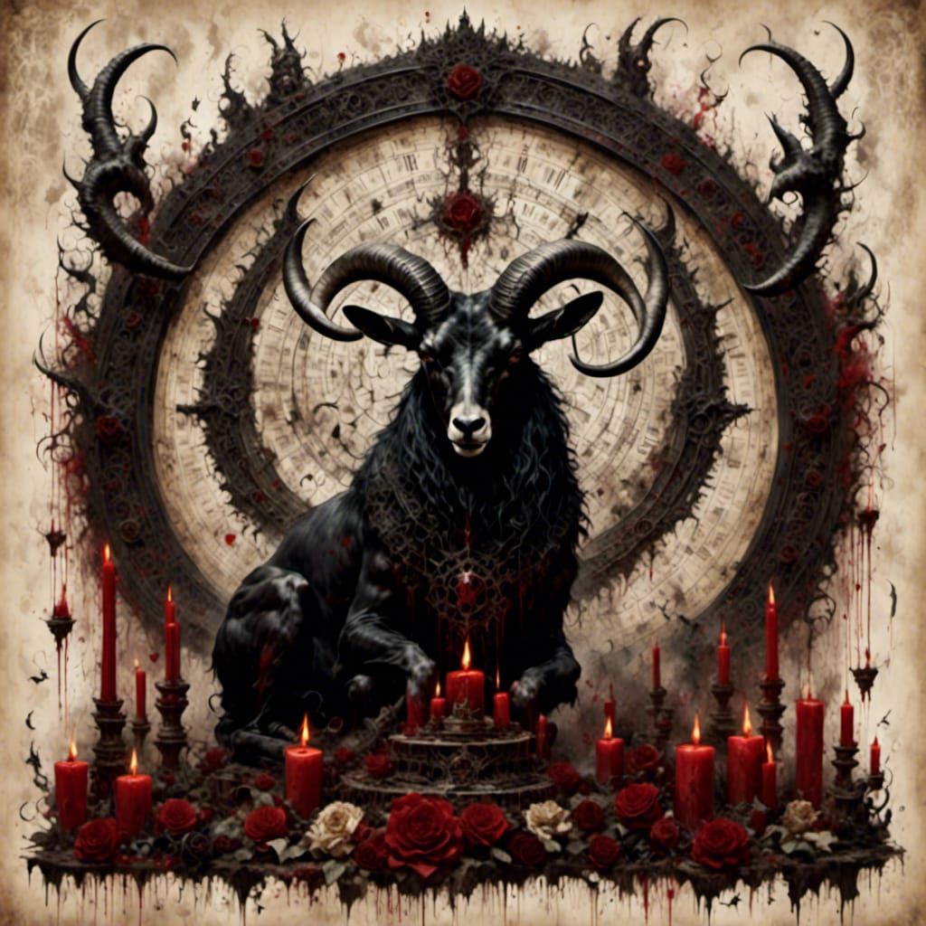 Demonic Goat Altar with Inverted Pentacle Mandala