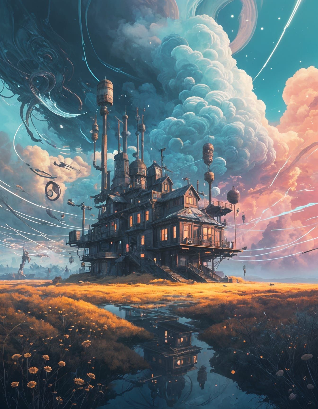 Vibrant Surreal Landscape with Ethereal Atmosphere