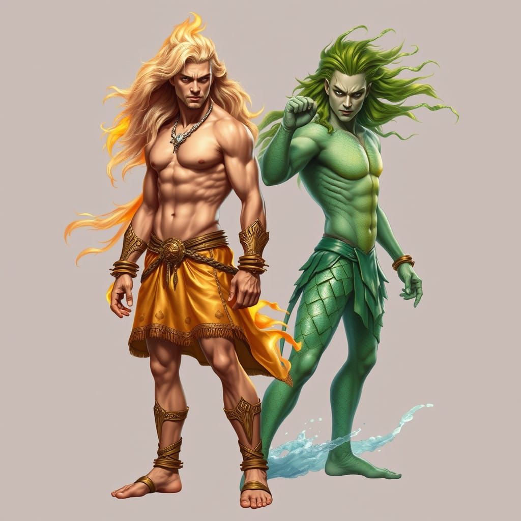 Ethereal Fire Warrior Bound by Bronze, Opposed by Aquatic Fu...