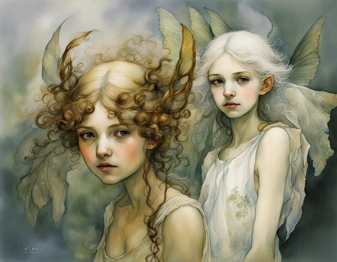 Elven Sisters with Gossamer Wings in Watercolor