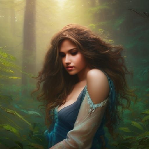 Dravidian Princess Portrait in Forest, Detailed Art