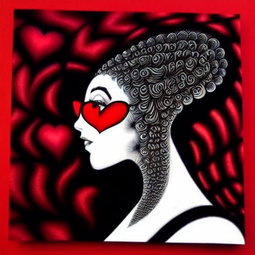 Sad Girl with Heart Glasses in Fractal Art Style