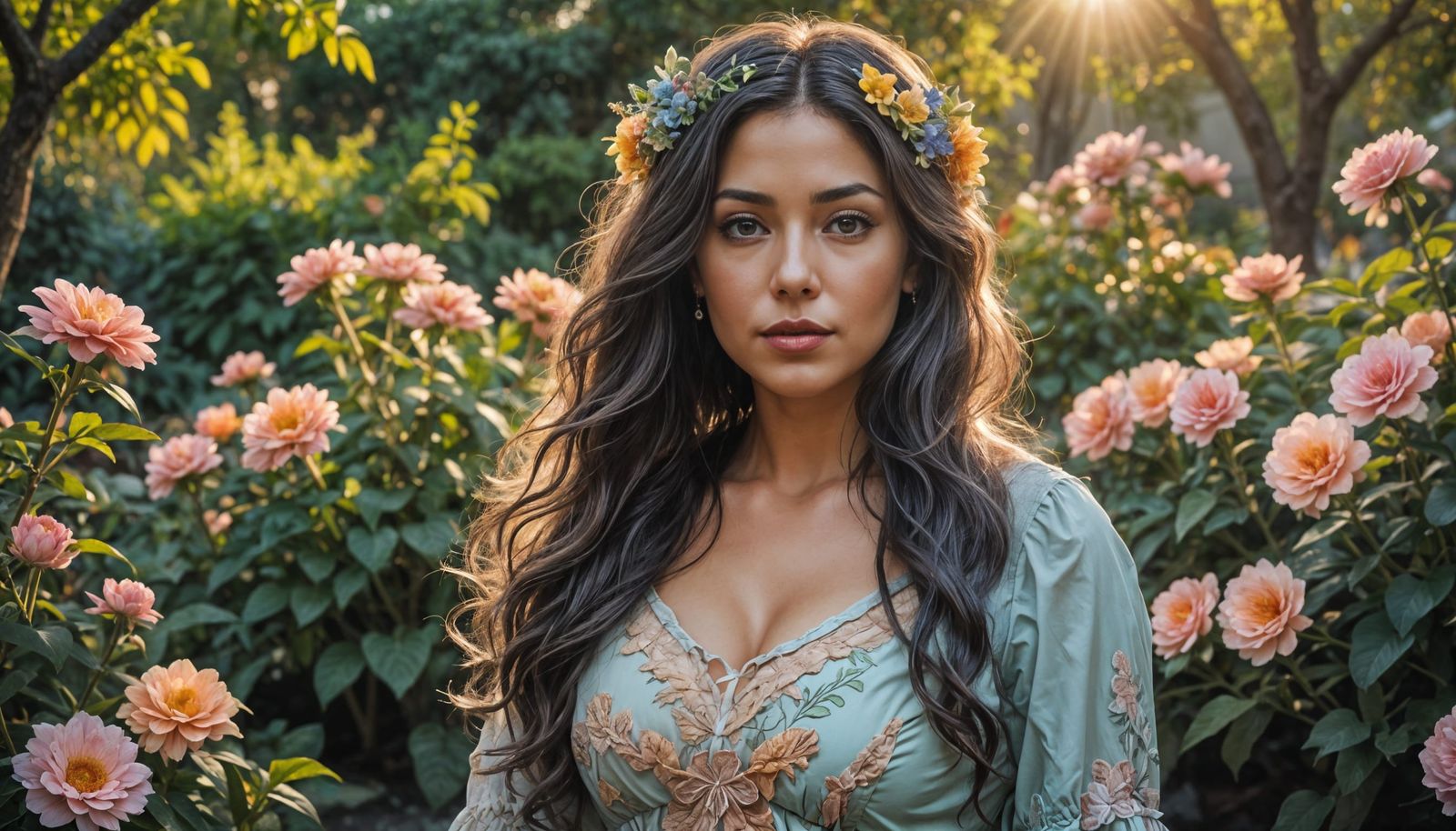 Latina Woman Portrait at Sunrise in Digital Art Style