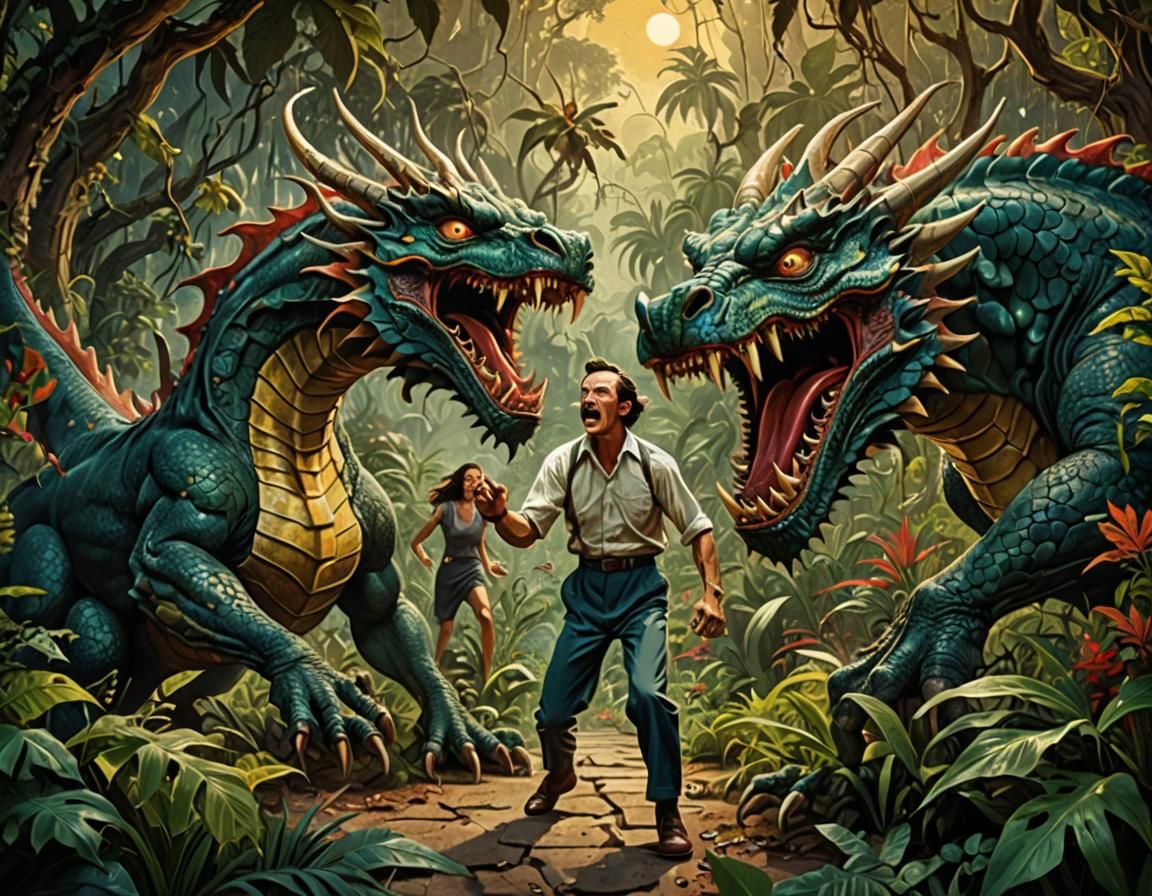 Angry Dragon Attacks Woman: Vintage Movie Poster