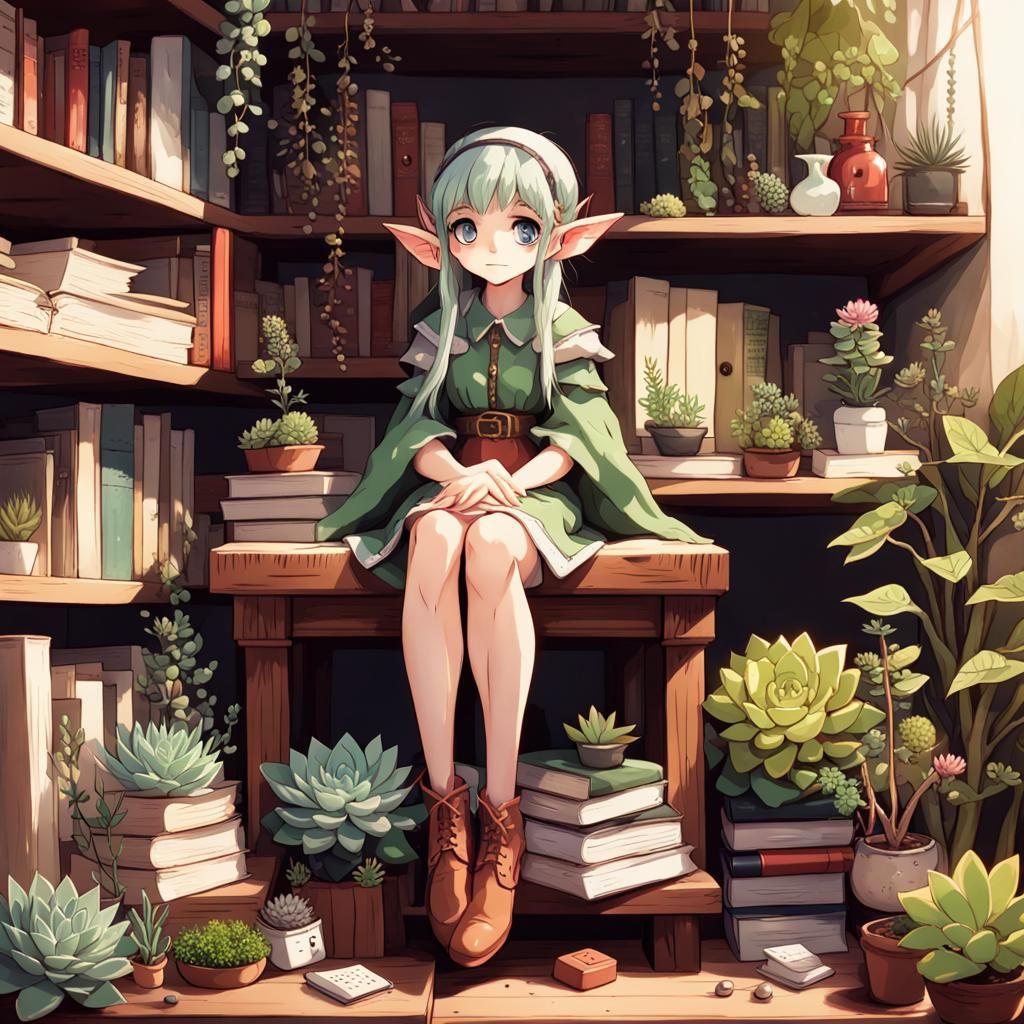 Anime Forest Elf on Shelf with Succulents