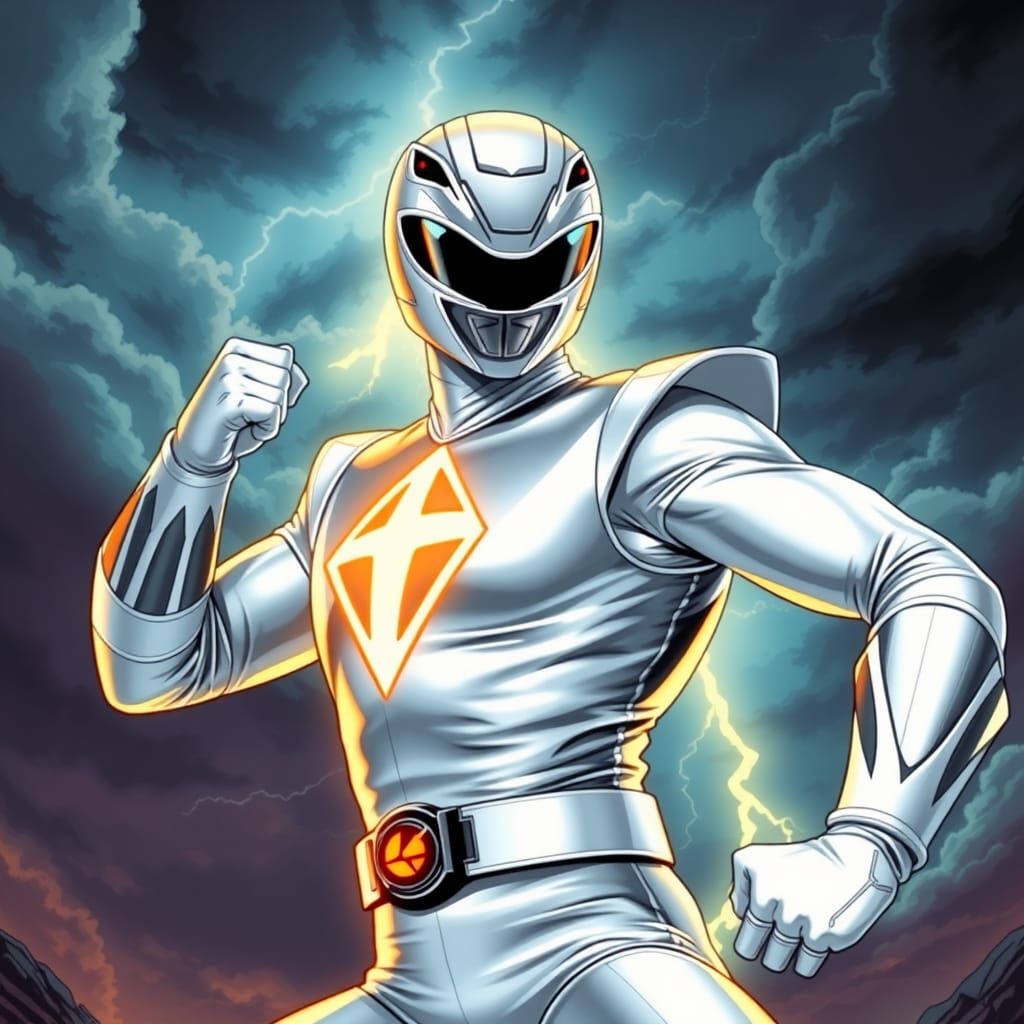 Jason Lee Scott as the White Horse Power Ranger with a White Horse Symbol on his chest