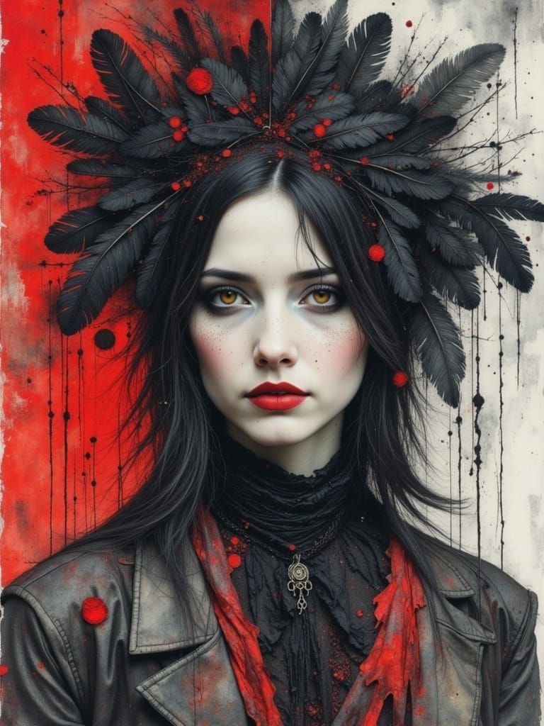 Ethereal Goth Woman in Watercolor and Alcohol Ink