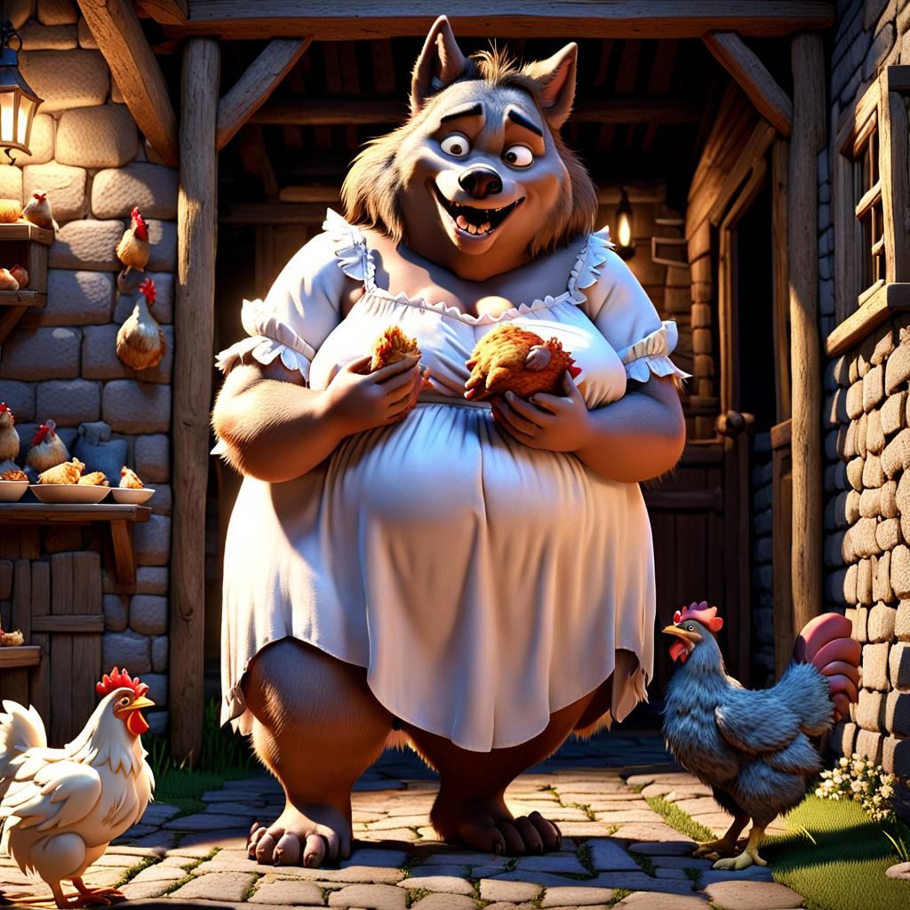 Obese Wolf Eats Chicken: 3D Pixar Cartoon