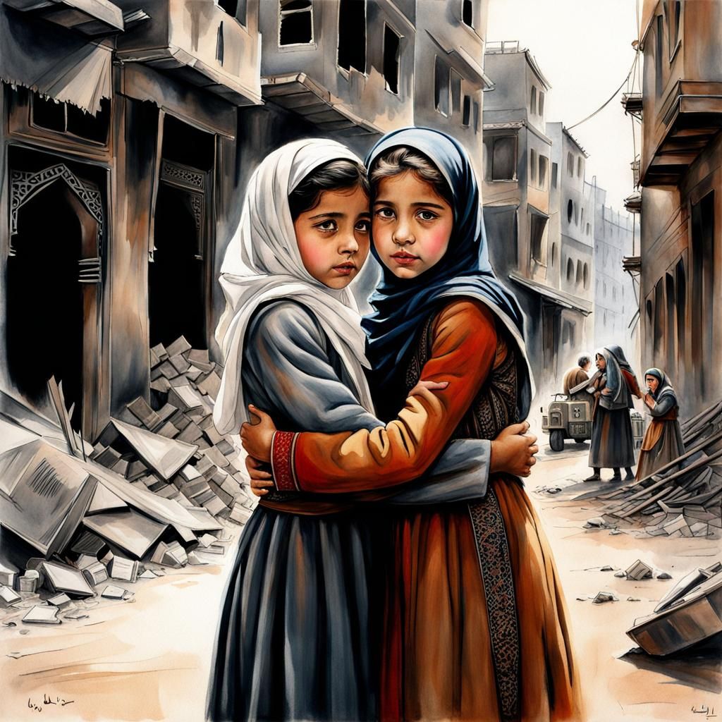 Heartwarming Sketch: Girls Find Unity in Wartime