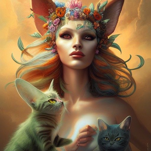 Hera Cat Goddess of Nature in Digital Painting