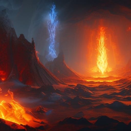 Elemental Gods Exchanging Technology: Fantasy Art