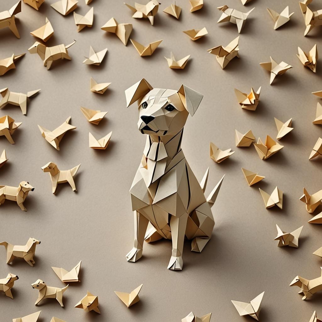 Origami Dog Papercraft in Soft Focus
