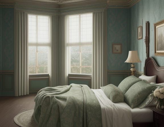 Luxurious Winter Wonderland Bedroom in Elegant Green Hues