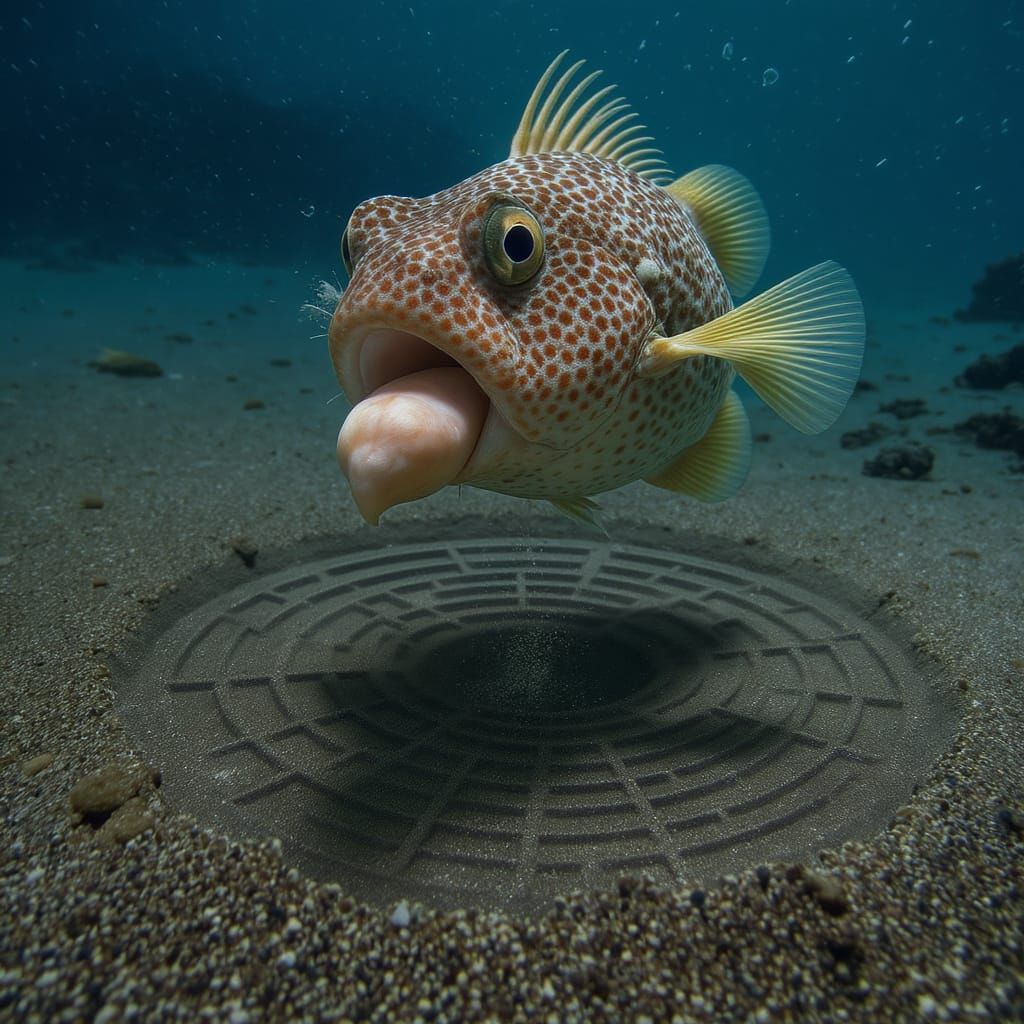 Puffer Fish Decorates Geometric Sand Nest