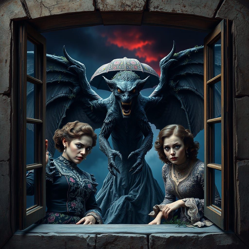 Victorian Couple Witnesses Gargoyle Emerge from the Earth