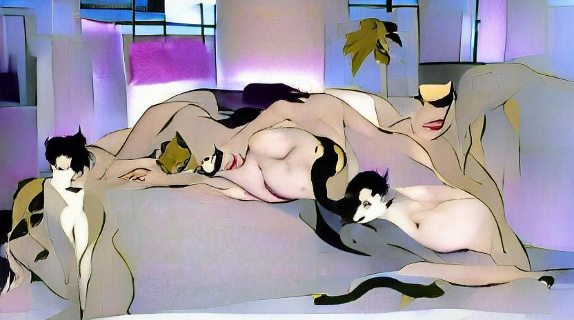 Nude Woman with Panther in Nagel Style