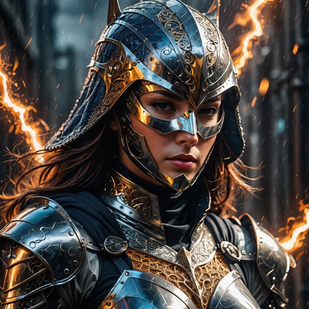 Armored Woman Knight in Mask, 3D Render