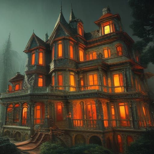Creepy Mansion Digital Matte Painting in Detailed Fantasy St...