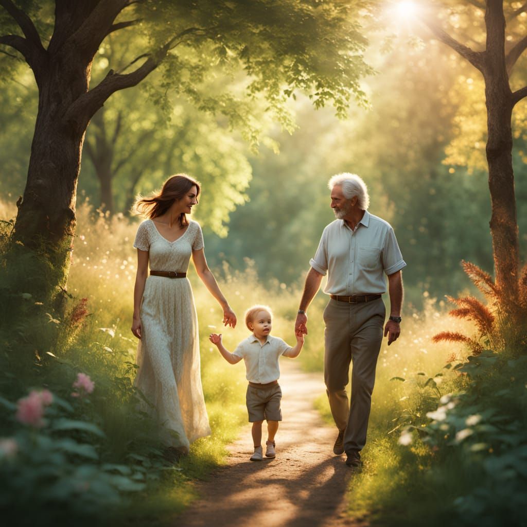 Warm Family Moment in a Lush Meadow