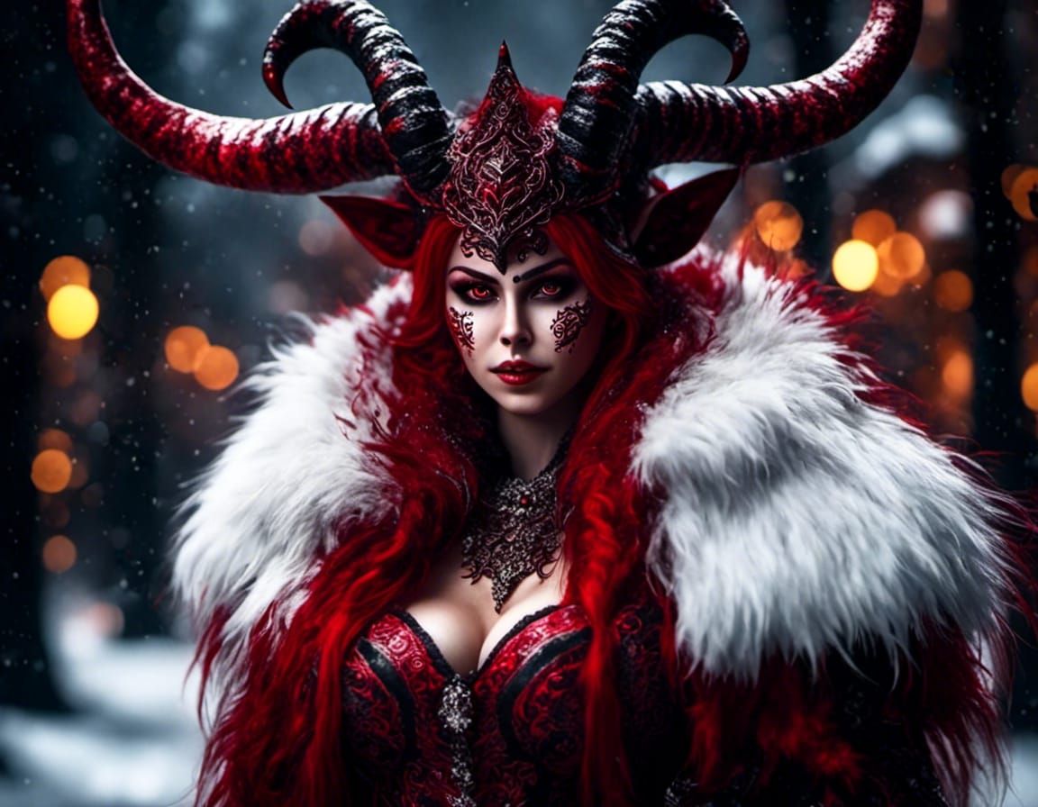 Female Krampus in Intricate Fur Armor