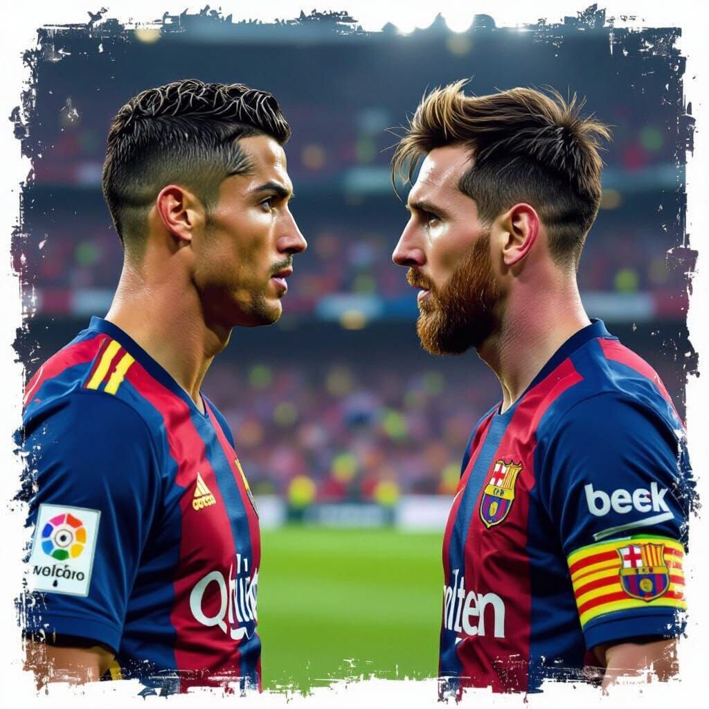 Ronaldo & Messi Staring Contest in Vibrant Digital Art Style