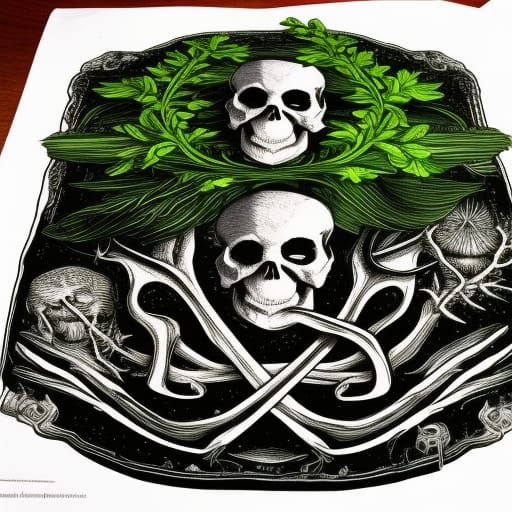 Skull Pirates Death: Detailed Vegetation and Bones