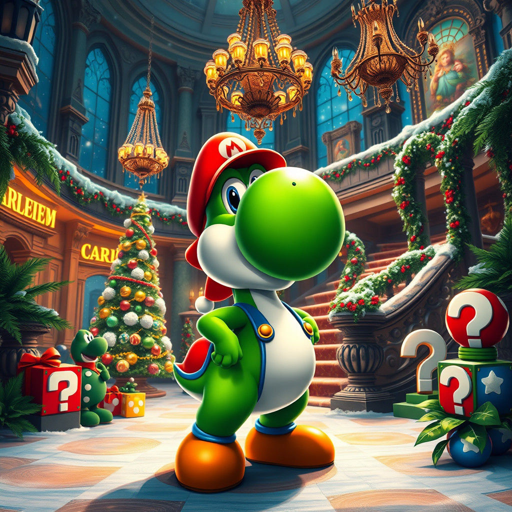 Yoshi in Super Mario Mansion: A Digital Art Masterpiece