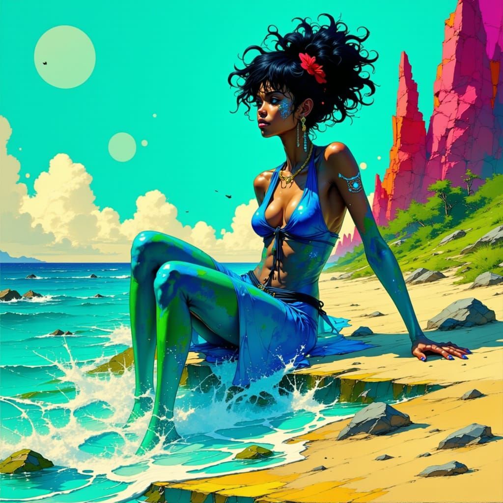 Radiant Water Spirit with Aqua Energy, Loish Style