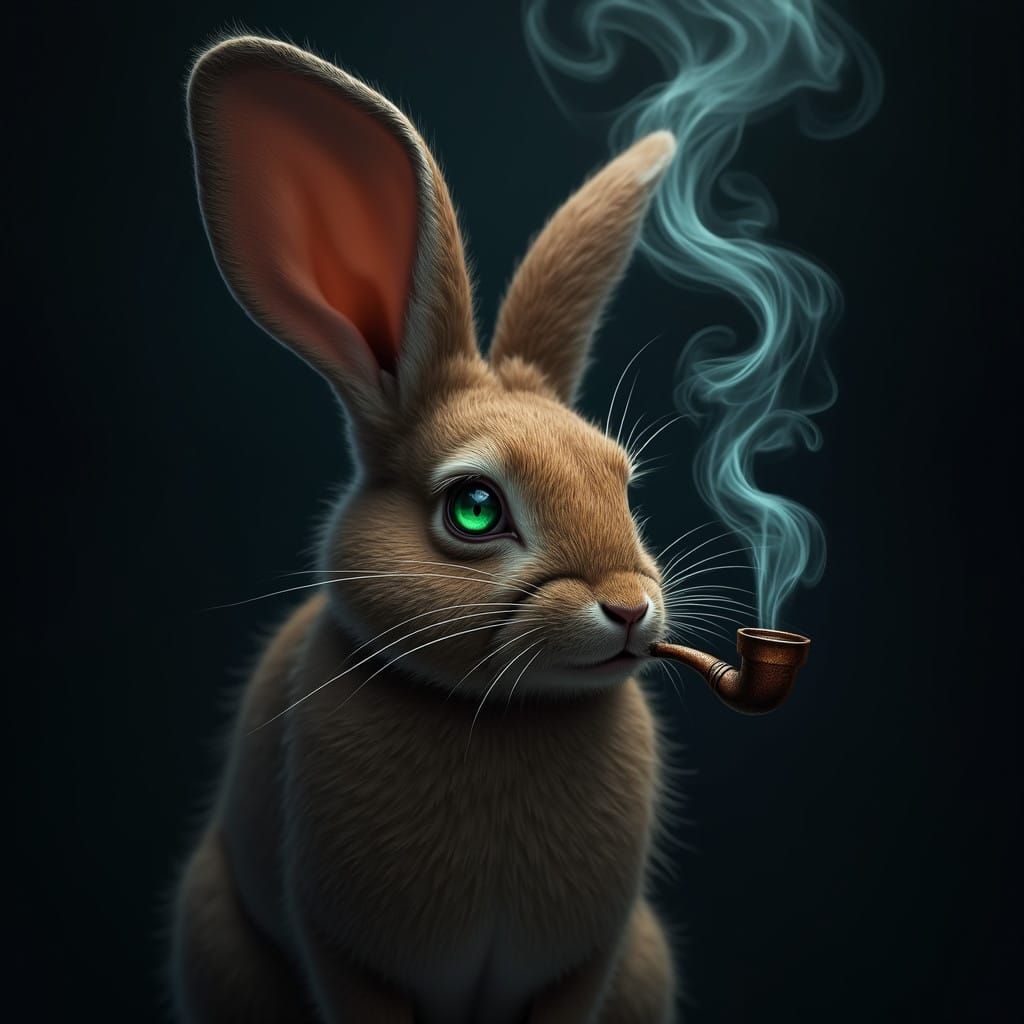 Enigmatic Copper Rabbit Surrounded by Mystical Vapors