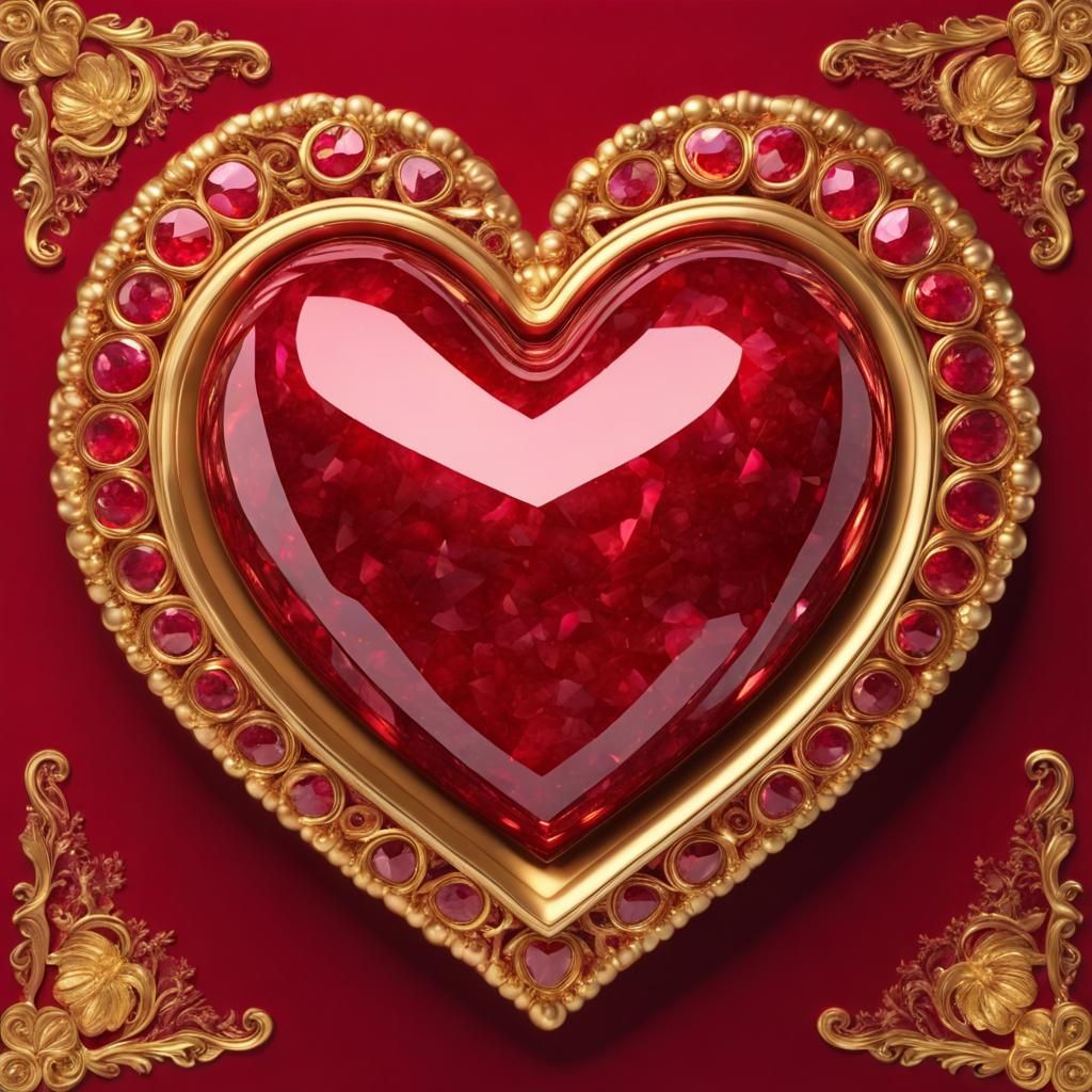 Maximalist Ruby Heart with Golden Kitsch Border