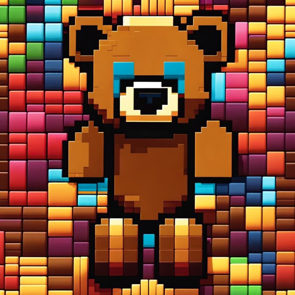 Pixel Art Teddy Bear in Retro Minecraft Style