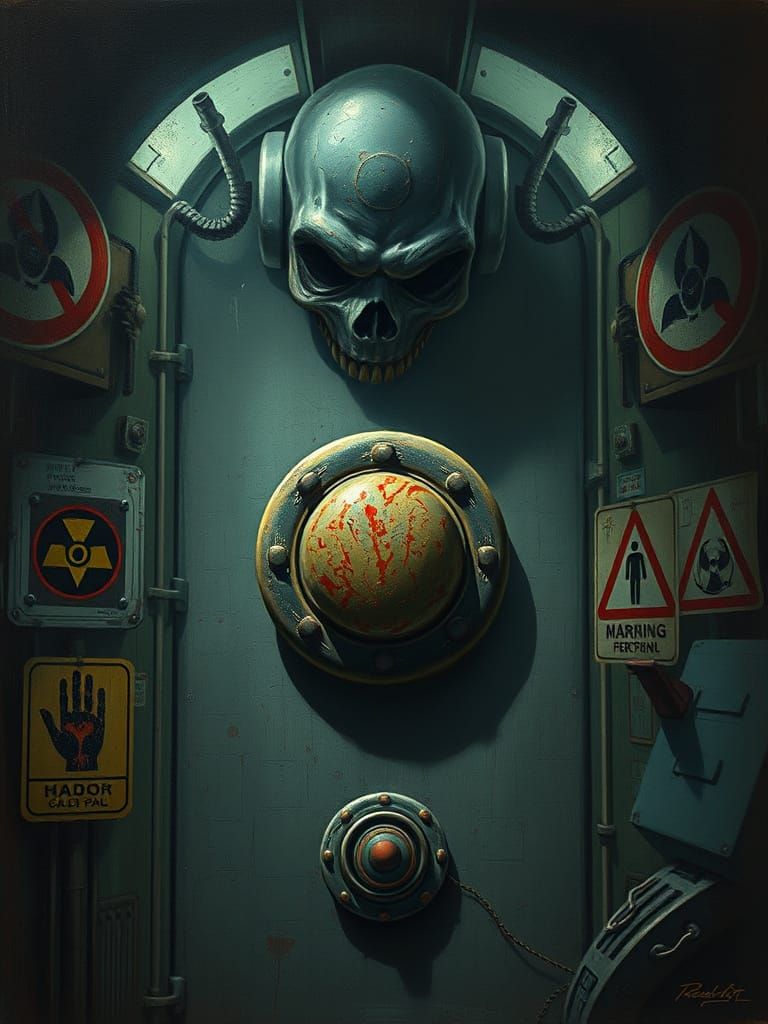 Ominous Surrealist Scene with Worn Button