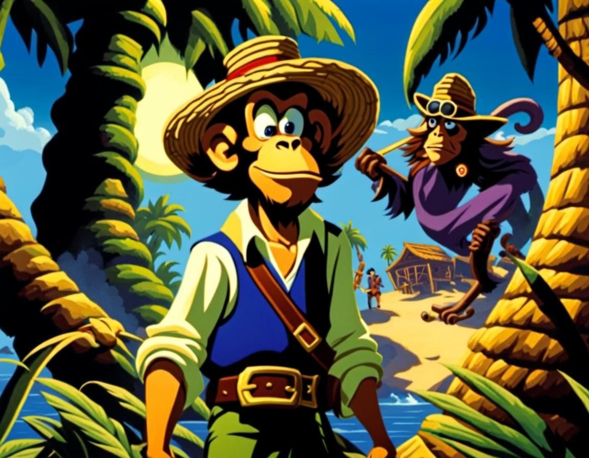 Cartoon Monkeys in Graphic Adventure Game Style