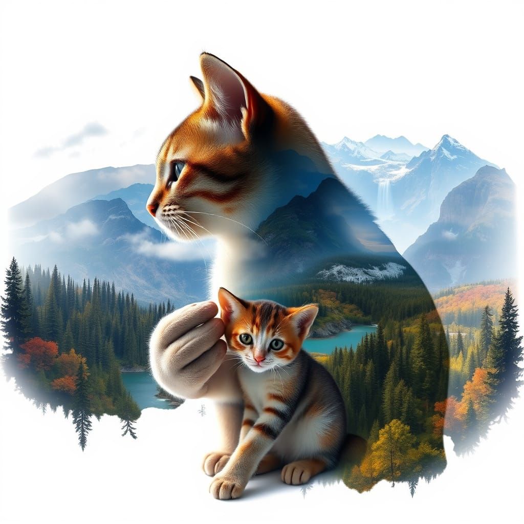Surreal Cat Landscape Double Exposure in Digital Art