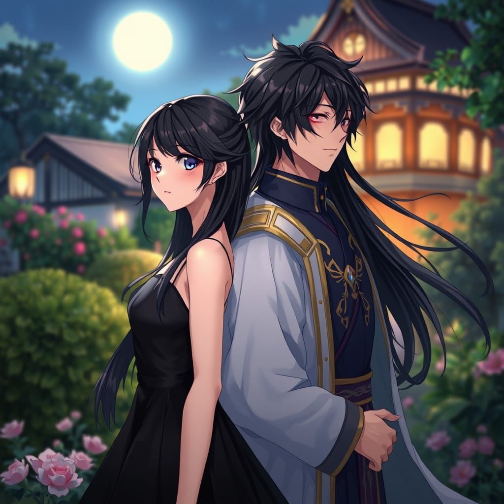 Dreamlike Anime Prince in Moonlit Garden