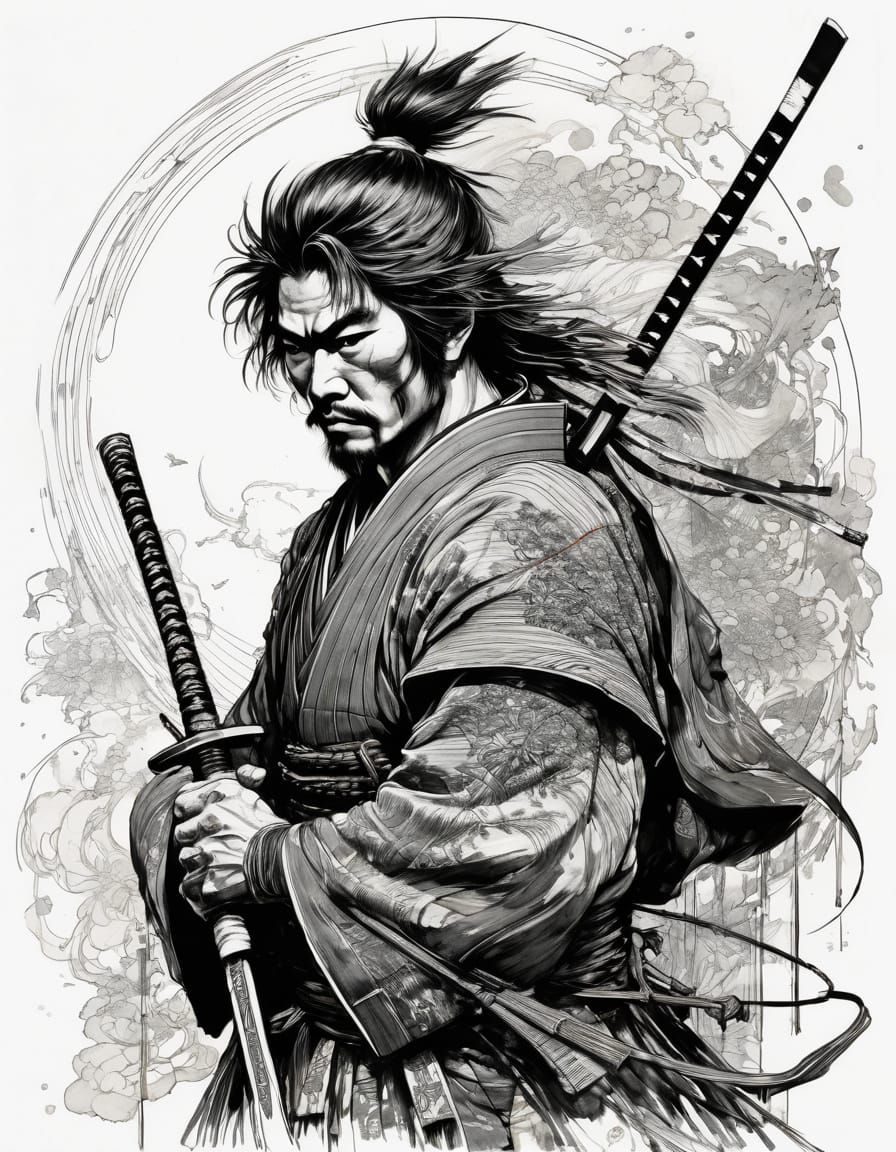 Japanese Samurai in Dynamic Artistic Style