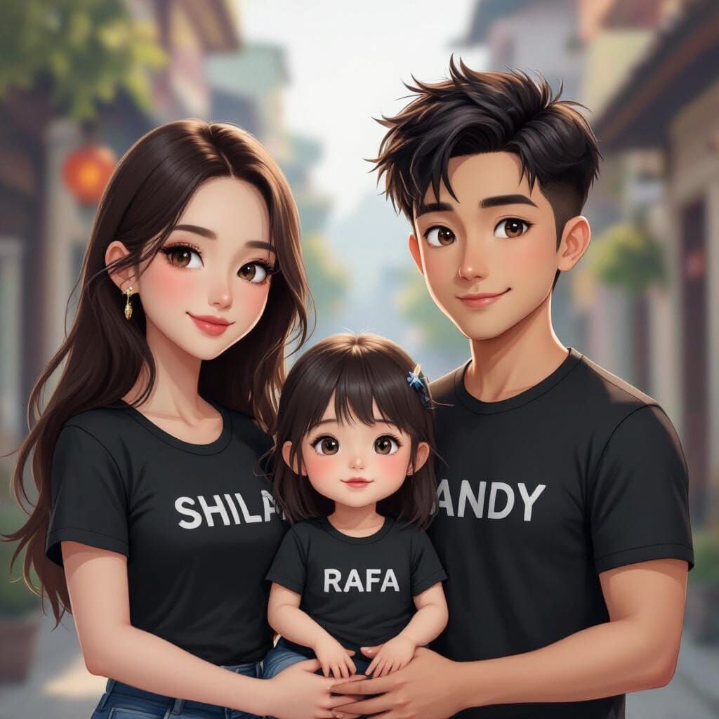 Vietnamese Anime Family Posed with Water and Paint Splashes