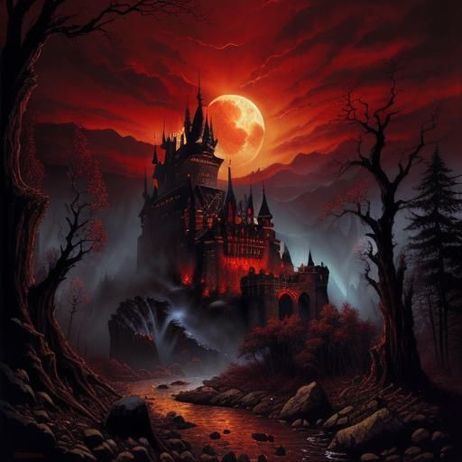 Dracula's Castle: A Horror Landscape Illustration