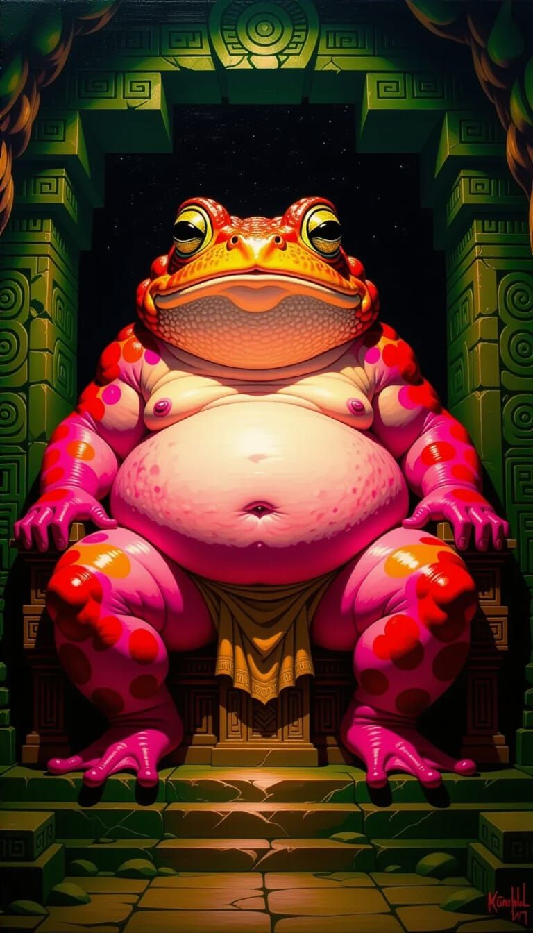Psychedelic Toad Deity in Ancient Temple Painting