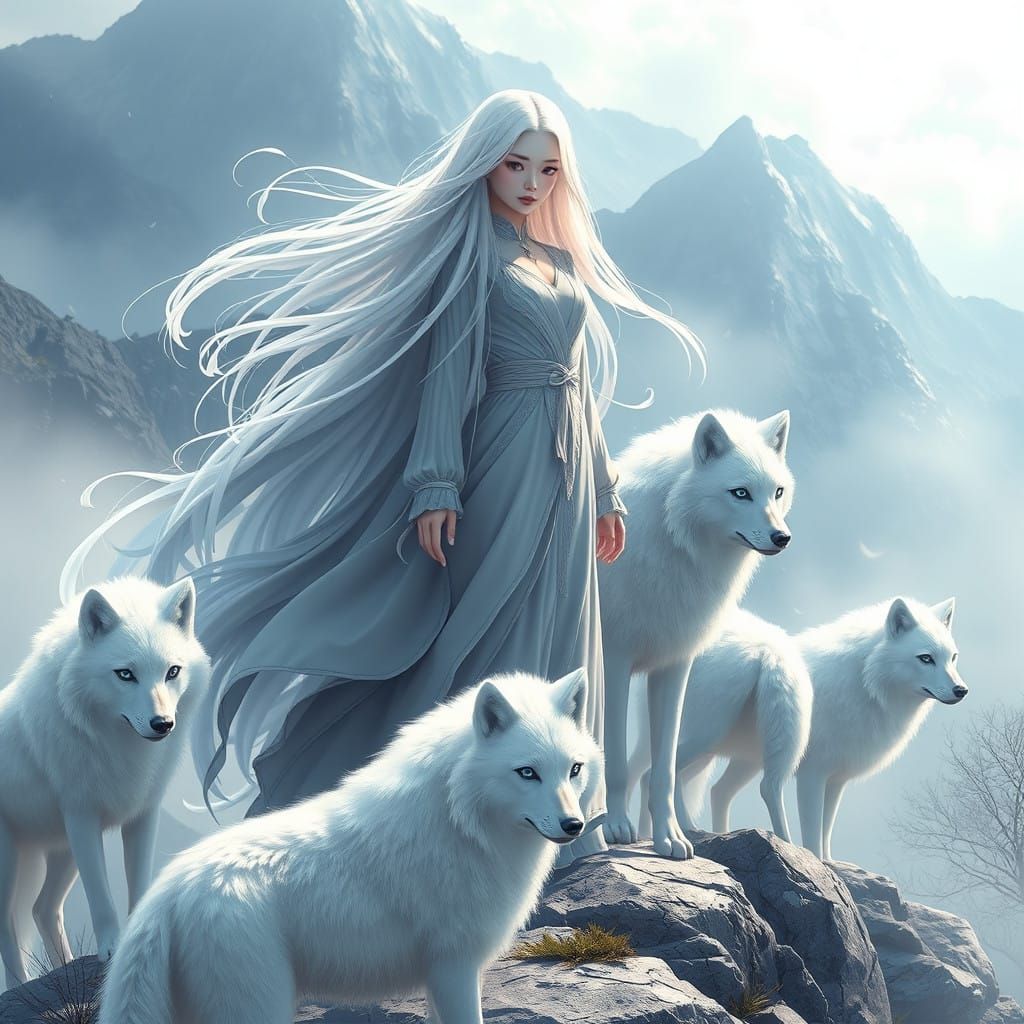 Majestic Korean Wolf Princess in Ethereal 3D Anime Style