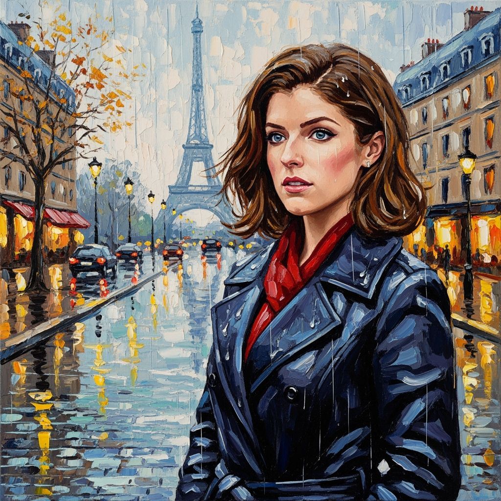 Impasto Portrait of Anna Kendrick in Rainy Paris