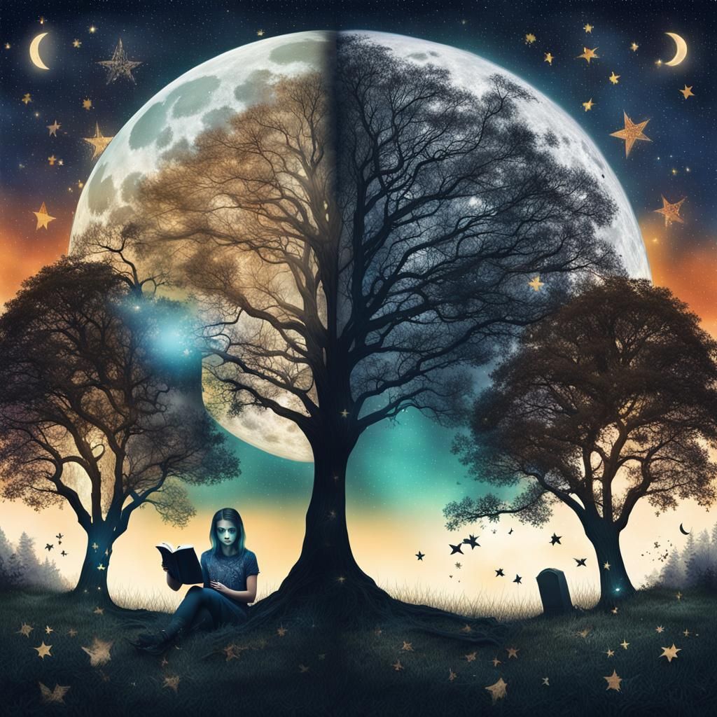 Surreal Tree Split Screen: Life and Death