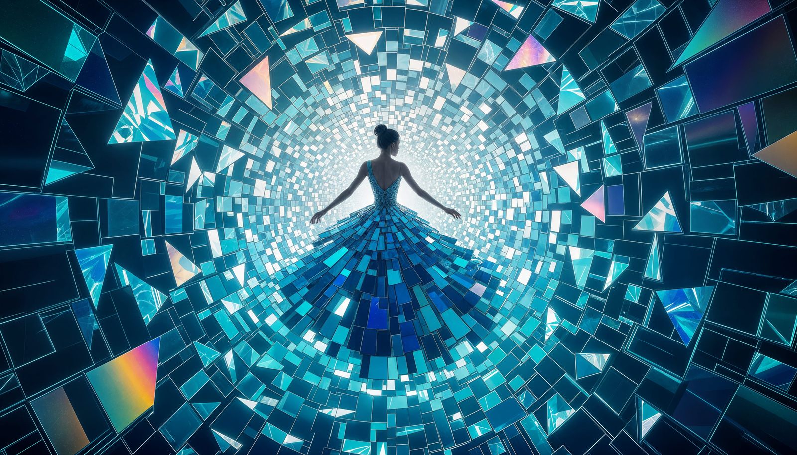 Iridescent Glass Dress Sculpture in Void