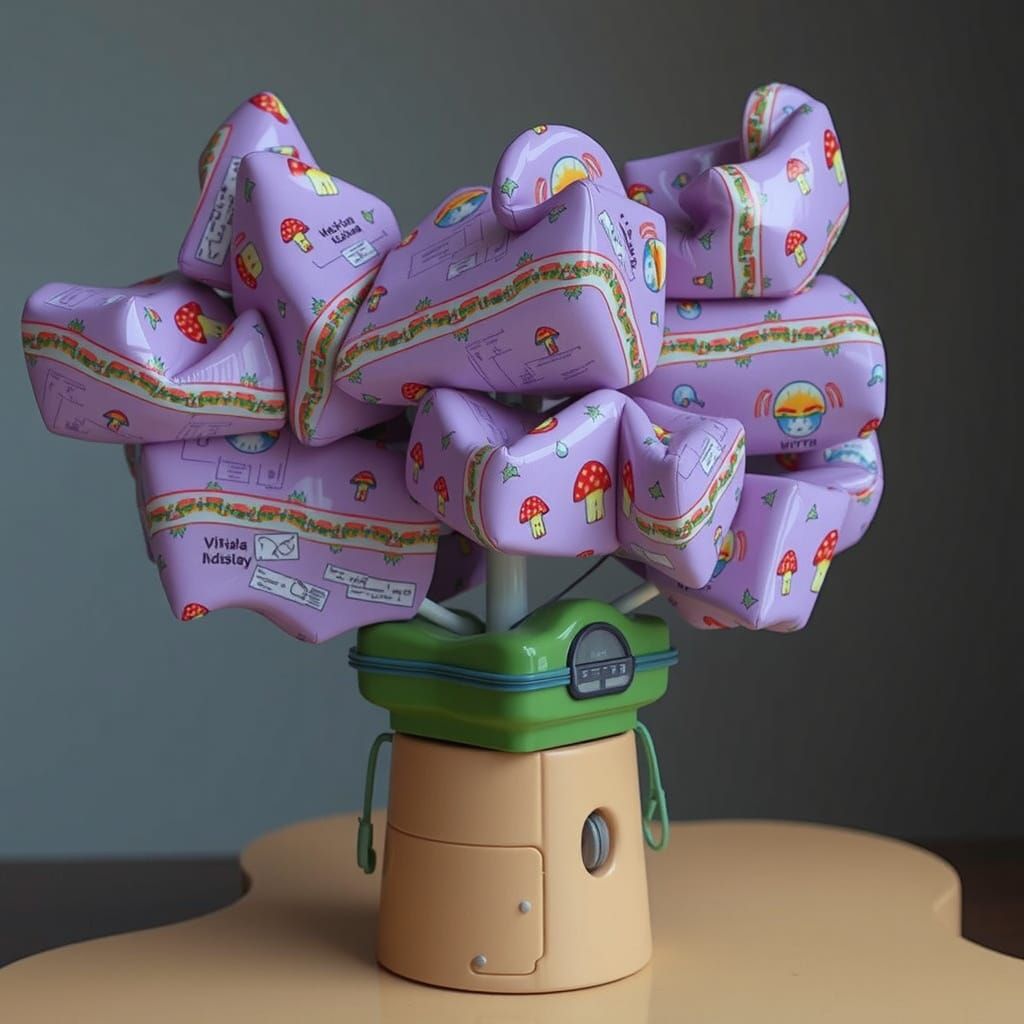 Gigantic Cartoon Mushroom Celebrates in Whimsical Futuristic...
